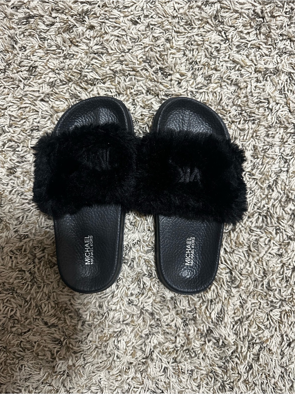 Michael Kors Youth Black Faux Fur Slide Sandals